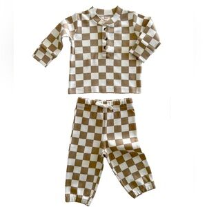 SIIX NWOT Tiramisu Checkerboard Organic Wells Top and Pants Matching Set Outfit